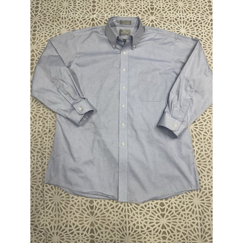 Stafford Men's Dress Shirt 17 / 33 Blue Easy Care Cotton Blend Long Sleeve